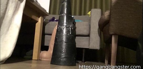  Sexy Blonde Wrecks the Butt with Huge Toy